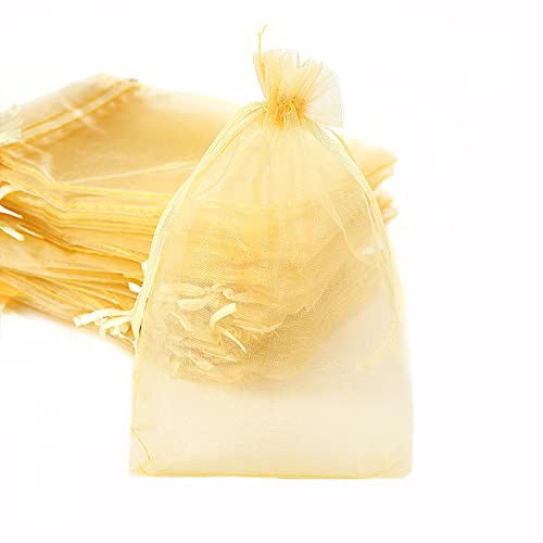 100 Stück Organza Säckchen Zum Befüllen,Organzabeutel Geschenkbeutel Kordelzug Säckchen Organzasäckchen für Festival Party Hochzeit Bonbonsbeutel,Schmuckbeutel Lavendel Geschenk Säckli,7x9cm Gold von Duories