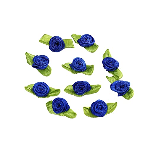 100x Mini Künstliche Blumen Rosen Köpfe,Schleifen Rosen mit Blatt,Rosen Blumenköpfe Blütenköpfe zum Basteln,Blumen-Applikationen,Streudeko für DIY Basteln Garland Scrapbooking Haarschmuck,Königsblau von Duories