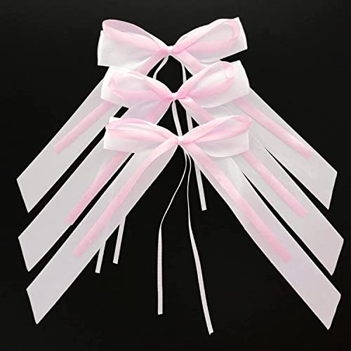 10x Autoschleifen Hochzeit Antennenschleifen,Weiß & Rosa Doppelschicht Satinband Deko Schleifen Autoschmuck Braut Paar Dekoration für Hochzeit Weihnachts Party Geburtstag Festival Geschenkenverpackung von Duories