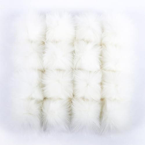 12 Stück 8-9cm Kunstfell Pompons, Kunstfell Bommeln zum Basteln, Künstliche Fellbommel Flauschige Bommel Pom Pom zum Basteln DIY Kreative Handwerk Mützen Handschuhe Tasche Anhängern Dekor,Weiß von Duories