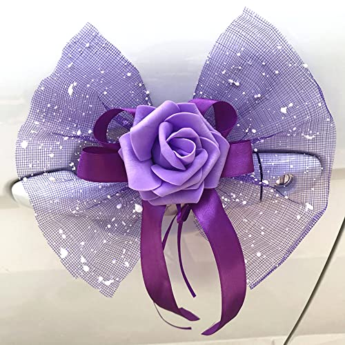 2 Stück Autoschmuck Hochzeit Auto Deko Rose Blumen Dekoschleife Fertigschleife Autoschleifen Antennenschleifen für Hochzeit Deko Auto Rückspiegel Türgriff Deko Blumen,Lila von Duories