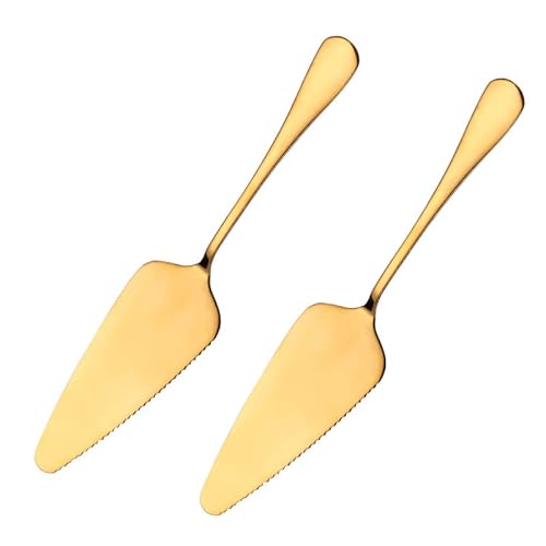 2 Stück Edelstahl Tortenmesser Tortenheber mit Gezackten Kanten, Kuchenheber, Kuchenmesser,Tortenschaufel, Kuchenschaufel Tortenschieber für Küchen Restaurants Partys Kuchen Pizza Käse Torten,Gold von Duories