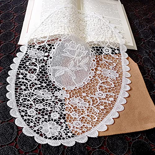 2 Stück Spitzendeckchen Spitze Untersetzer Runden Blumen-Form Matte Tischset Platzsets Tisch Vollhäkel Deckchen Cup Coasters für Esszimmer Küche Bankett Hochzeit Deko,Weiss,41x31cm von Duories