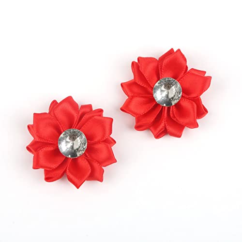 20 Stücke 4cm Strass Künstliche Satinband Blumen Blütenköpfe Blumenköpfe Kunstblumen Seidenblumen Applikationen für DIY Basteln Stirnband Haarschleifen Scrapbooking Hochzeit Party Home Deko,Rot von Duories