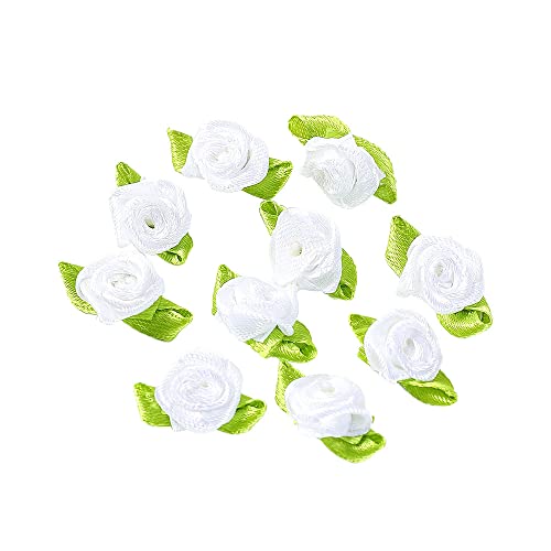 200 Stk Mini Künstliche Blumen Rosen Köpfe,Schleifen Rosen mit Blatt,Rosen Blumenköpfe Blütenköpfe zum Basteln,Blumen-Applikationen,Streudeko für DIY Basteln Garland Scrapbooking Haarschmuck,Weiß von Duories