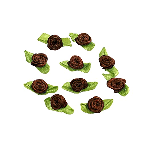 200 Stk Mini Künstliche Blumen Rosen Köpfe,Schleifen Rosen mit Blatt,Rosen Blumenköpfe Blütenköpfe zum Basteln,Blumen-Applikationen,Streudeko für DIY Basteln Garland Scrapbooking Haarschmuck,Kaffee von Duories