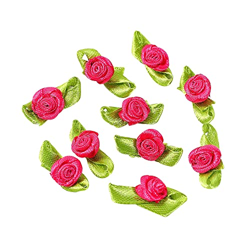 200 Stk Mini Künstliche Blumen Rosen Köpfe,Schleifen Rosen mit Blatt,Rosen Blumenköpfe Blütenköpfe zum Basteln,Blumen-Applikationen,Streudeko für DIY Basteln Garland Scrapbooking Haarschmuck,Rose von Duories