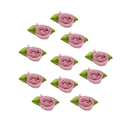 200x Mini Künstliche Blumen Rosen Köpfe,Schleifen Rosen mit Blatt,Rosen Blumenköpfe Blütenköpfe zum Basteln,Blumen-Applikationen,Streudeko für DIY Basteln Garland Scrapbooking Haarschmuck,Altes Rosa von Duories