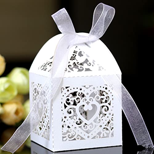 25 Stück Hohles Liebes Geschenkbox Geschenkschachtel Bonboniere Box Geschenkkarton Gastgeschenk Faltschachtel für Hochzeit Taufe Geburtstag Party Favor Tischdeko Brautpaar Geschenk Verpackung,Weiß von Duories