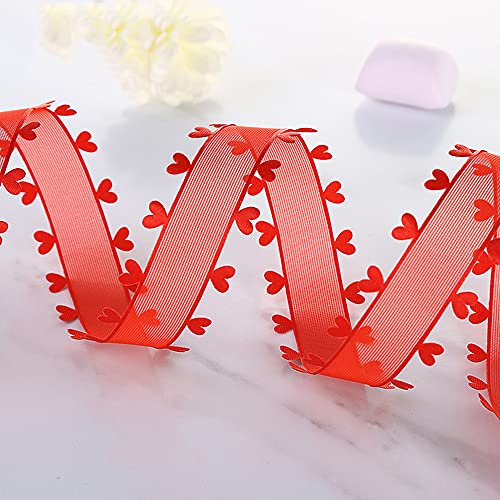 25mm x 18m Herzen Organzaband Organza Bänder Geschenkband Tüllband Schleifenband Dekoband für Auto Hochzeit Deko Tischdeko Zimmerdeko,um zu Machen Antennenschleifen Autoschleifen Autoschmuck,Rot von Duories