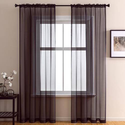 2er Set Transparent Vorhang Gardinen Wohnzimmer,Halbtransparent Vorhänge für Wohnzimmer, Moderne Gardine Voile Vorhangschals Ösenvorhang Dekoschal für Fenster Schlafzimmer Balkontür100x200cm Braun von Duories