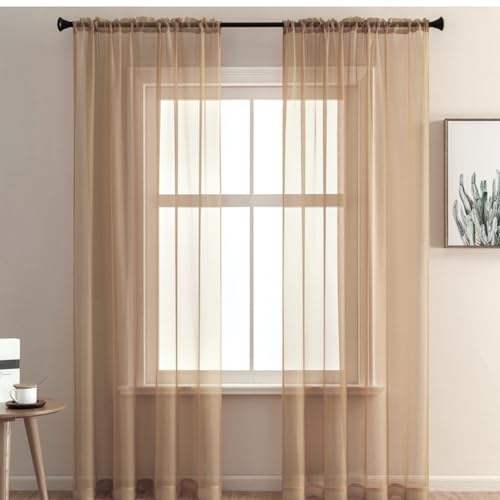 2er Set Transparent Vorhang Gardinen Wohnzimmer,Halbtransparent Vorhänge für Wohnzimmer, Moderne Gardine Voile Vorhangschals Ösenvorhang Dekoschal für Fenster Schlafzimmer Balkontür100x200cm Khaki von Duories