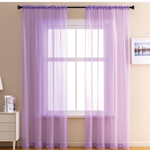 2er Set Transparent Vorhang Gardinen Wohnzimmer,Halbtransparent Vorhänge für Wohnzimmer, Moderne Gardine Voile Vorhangschals Ösenvorhang Dekoschal für Fenster Schlafzimmer Balkontür100x270cm Lila 2er Set Transparent Vorhang Gardinen Wohnzimmer,Halbtransparent Vorhänge für Wohnzimmer, Moderne Gardine Voile Vorhangschals Ösenvorhang Dekoschal für Fenster Schlafzimmer Balkontür100x270cm Lila von Duories