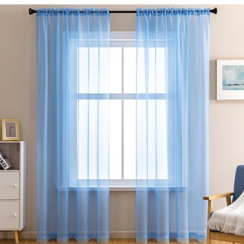 2er Set Transparent Vorhang Gardinen Wohnzimmer,Halbtransparent Vorhänge für Wohnzimmer, Moderne Gardine Voile Vorhangschals Ösenvorhang Dekoschal für Fenster Schlafzimmer Balkontür140x180cm Blau von Duories