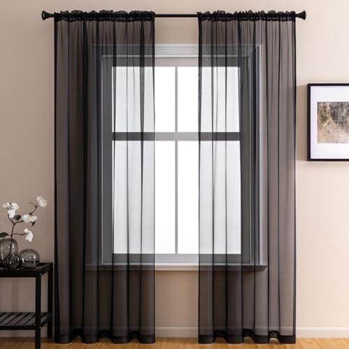 2er Set Transparent Vorhang Gardinen Wohnzimmer,Halbtransparent Vorhänge für Wohnzimmer, Moderne Gardine Voile Vorhangschals Ösenvorhang Dekoschal für Fenster Schlafzimmer Balkontür140x230cm Schwarz von Duories