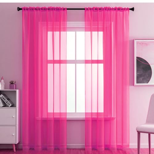 2er Set Transparent Vorhang Gardinen Wohnzimmer,Halbtransparent Vorhänge für Wohnzimmer, Moderne Gardine Voile Vorhangschals Ösenvorhang Dekoschal für Fenster Schlafzimmer Balkontür140x230cm Rose von Duories