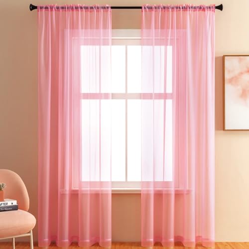 2er Set Transparent Vorhang Gardinen Wohnzimmer,Halbtransparent Vorhänge für Wohnzimmer, Moderne Gardine Voile Vorhangschals Ösenvorhang Dekoschal für Schlafzimmer Balkontür140x230cm Wassermelonenrot von Duories