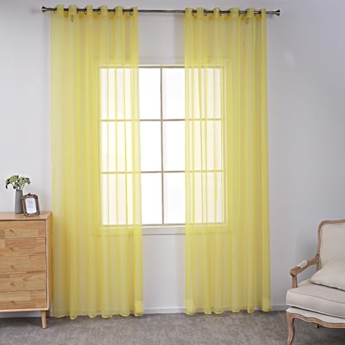 2er Set Transparent Vorhang Voile Ösenvorhang, Modern Vorhänge Wohnzimmer Gardinen, Einfarbige Vorhänge Fertiggardinen Gardinen Schals Dekoschal für Fenster Schlafzimmer Balkontür,140x230cm Gelb 2er Set Transparent Vorhang Voile Ösenvorhang, Modern Vorhänge Wohnzimmer Gardinen, Einfarbige Vorhänge Fertiggardinen Gardinen Schals Dekoschal für Fenster Schlafzimmer Balkontür,140x230cm Gelb von Duories
