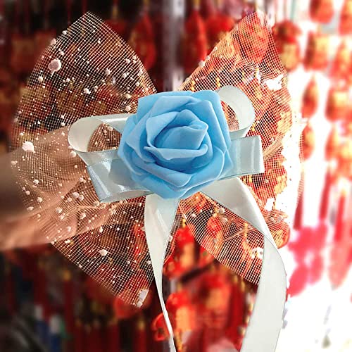 4 Stück Autoschmuck Hochzeit Auto Deko Rose Blumen Dekoschleife Fertigschleife Autoschleifen Antennenschleifen für Hochzeit Deko Auto Rückspiegel Türgriff Deko Blumen,Blau von Duories