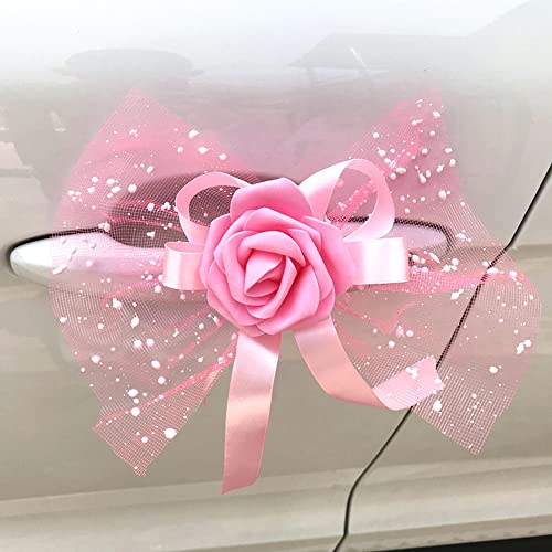 4 Stück Autoschmuck Hochzeit Auto Deko Rose Blumen Dekoschleife Fertigschleife Autoschleifen Antennenschleifen für Hochzeit Deko Auto Rückspiegel Türgriff Deko Blumen,Rosa von Duories