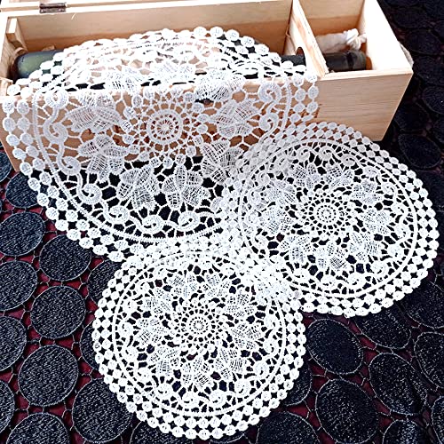 4 Stück Spitzendeckchen Spitze Untersetzer Runden Blumen-Form Matte Tischset Platzsets Tisch Vollhäkel Deckchen Cup Coasters für Esszimmer Küche Bankett Hochzeit Deko 35cm,Glyzinie von Duories