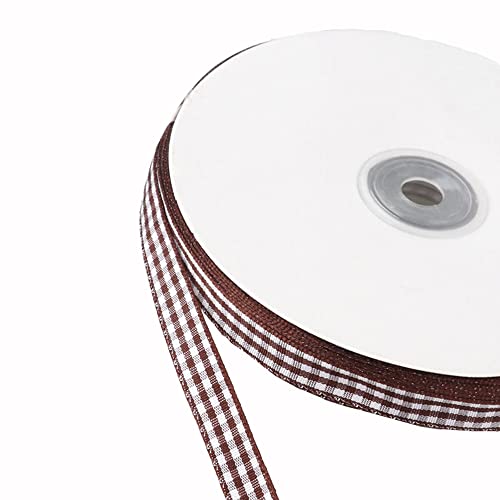 45m Karoband Schleifenband Geschenkband Vichy Bauernkaro Bänder zum Basteln,Stoffband Dekoband Bögen für Weihnachten Hochzeit Valentinstag Taufe Geburtstags Party Geschenk Verpackung,6mm Braun von Duories