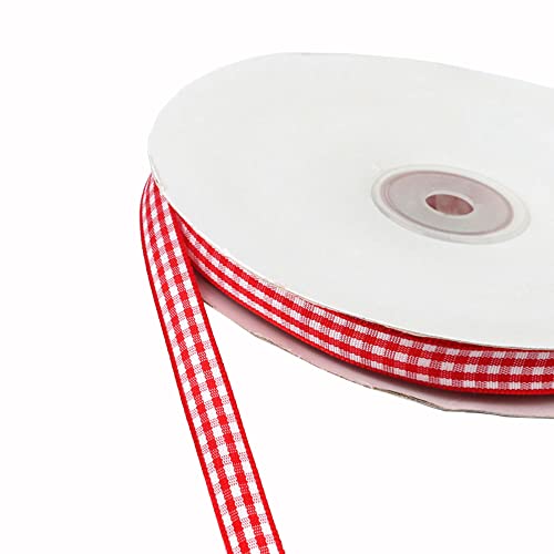 45m Karoband Schleifenband Geschenkband Vichy Bauernkaro Bänder zum Basteln,Stoffband Dekoband Bögen für Weihnachten Hochzeit Valentinstag Taufe Geburtstags Party Geschenk Verpackung,6mm Rot von Duories