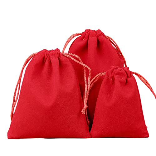 6 Stück Samtbeutel Schmuckbeutel, Kleine Stoff Beutel mit Kordelzug, Samt Säckchen Geschenkbeutel Stoffsäckchen zum Befüllen für Schmuck Hochzeit Weihnachten Geburtstag Party Geschenk,7x9cm Rot von Duories