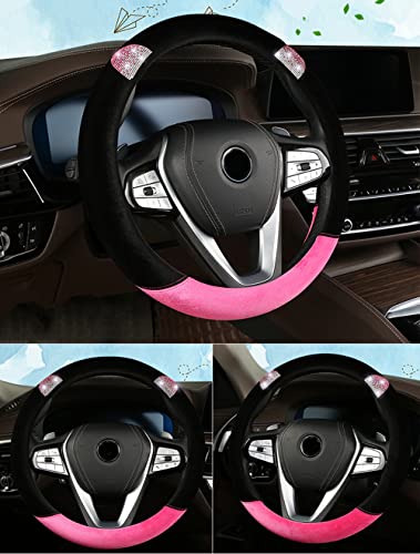 Auto Lenkradbezug Glitzer,Süße Ohren Bling Diamant Plüsch Lenkradhüllen,Universal Anti Rutsch Winter Warme Fell Lenkrad Abdeckung Lenkradschoner Lenkradabdeckung Auto-Dekorzubehör,37-38cm Rose von Duories