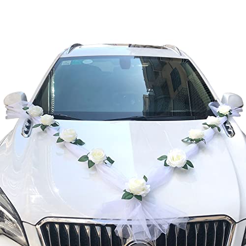 Autoschmuck Braut Paar Rose Dekoration Schmuck Car Wedding Girlande Autodeko Hochzeitsdeko Auto Blumenschmuck Hochzeitsschmuck Hochzeitsauto Deko für Hochzeit Party,Weiß von Duories