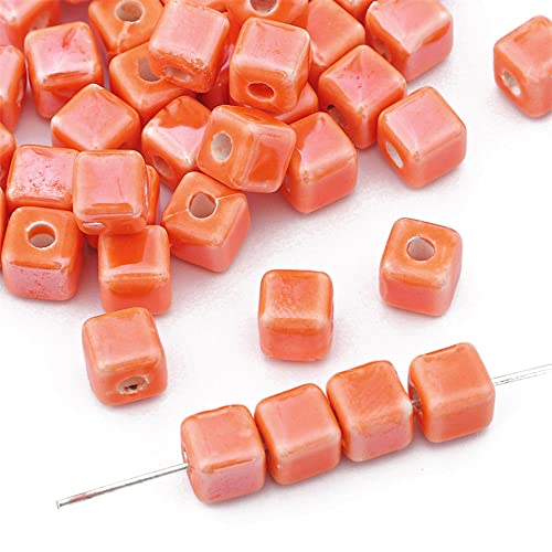 Duories 10 Stück Keramikperlen,Verstreute Perlen,Keramik Perlen,Quadratische Keramikperlen,Bunte Perlen Auffädeln Kugel Keramikperlen,für die Herstellung Aller Arten von exquisitem Schmuck,Orange von Duories