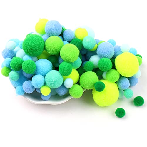 Duories 135 Bunte Pompons zum Basteln,10-30mm Mini Pompons Bälle Kleine Bommeln Kugeln,Flauschigen Bunte Pom Pom Deko Pompom Plüschbälle Bastel Zubehör für Nähen Deko DIY Handwerk,Blau Grün von Duories