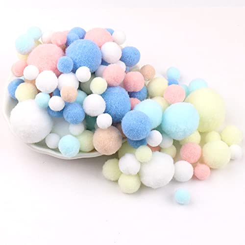 Duories 135 Bunte Pompons zum Basteln,10-30mm Mini Pompons Bälle Kleine Bommeln Kugeln,Flauschigen Bunte Pom Pom Deko Pompom Plüschbälle Bastel Zubehör für Nähen Deko DIY Handwerk,Rosa Blau Gelb von Duories