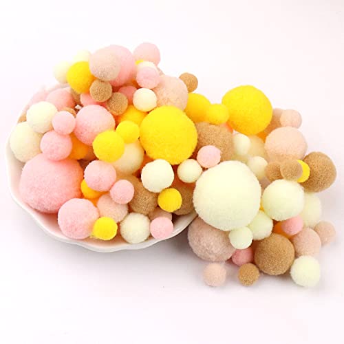 Duories 135 Bunte Pompons zum Basteln,10-30mm Mini Pompons Bälle Kleine Bommeln Kugeln,Flauschigen Bunte Pom Pom Deko Pompom Plüschbälle Bastel Zubehör für Nähen Deko DIY Handwerk,Rosa Khaki Gelb von Duories