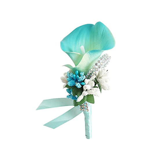 Duories 2 Stück Calla-Lilie Blume Ansteckblume Hochzeit mit Anstecknadel,Hochzeitsblumen Bräutigam Groomsmen Ansteckblume,Hochzeit Zubehör,Boutonniere für Hochzeiten Bankette Jubiläumsdaten(Blau) von Duories