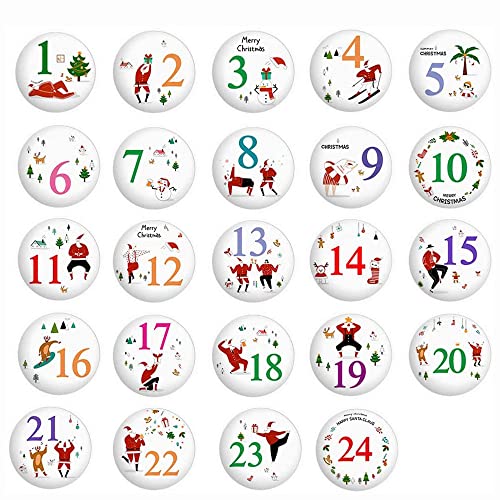 Duories 24 Adventskalender Zahlen Buttons Anstecker,Weihnachtskalender Adventskalenderzahlen Nummer Buttons für Kalender zum selber basteln Weihnachtskalendern-Jutesäckchen von Duories