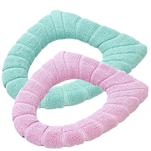 Duories 2PCS Toilettensitzbezug Dehnbare Waschbar WC Sitzbezüge Toilettensitzabdeckung WC-Sitzwärmer Weiche Dicker Toilettenkissen Toilet Seat Cover für Badezimmer Zuhause Bathroom,Grün+Rosa von Duories