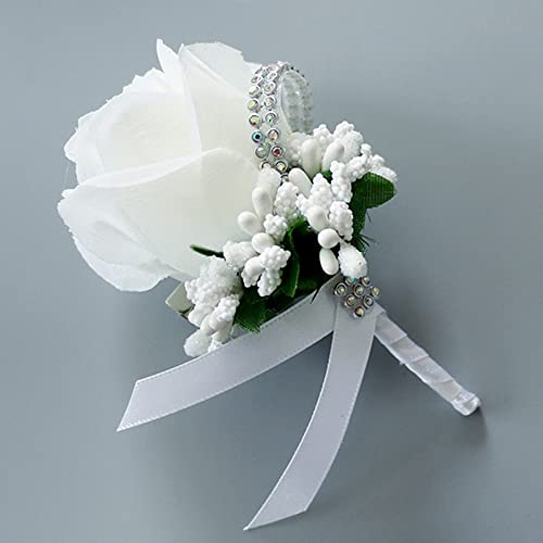 Duories 4 Stück Ansteckblume Hochzeit mit Anstecknadel Seidenband,Künstliche Rose Blume Hochzeitsbrosche,Hochzeit Zubehör Brautaccessoires,Boutonniere für Hochzeiten Bankette Jubiläumsdaten (Weiß) von Duories