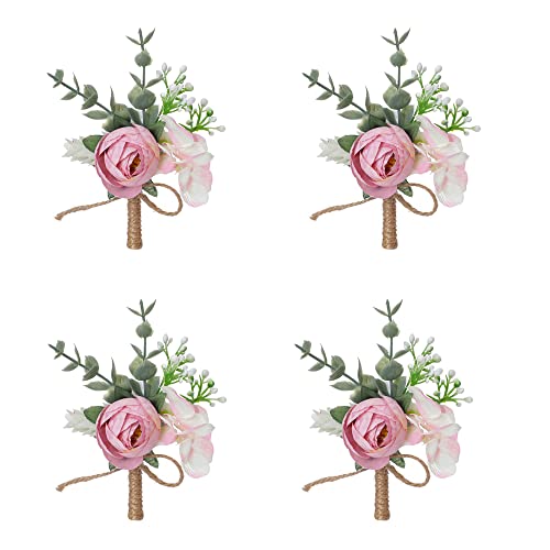 Duories 4 Stück Gästeanstecker Hochzeit Boutonniere Hochzeit Künstliche Ansteckblume Bräutigam Hochzeitsanstecker Rose Prom Blumen Korsage Corsage Hochzeit Zubehör für Herren Damen,Rosa von Duories