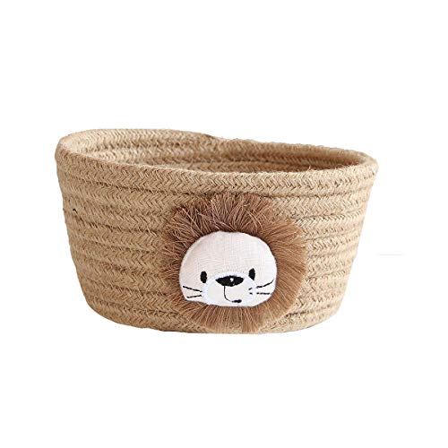 Gewebter Aufbewahrungskorb Korb Kleine Süße Aufbewahrungsbox Baumwollseil Geflochten Spielzeug Körbe Aufbewahrung Regalkorb für Mehrzweck Behälter Home Office Desktop Organizer Deko,Jute Löwe von Duories