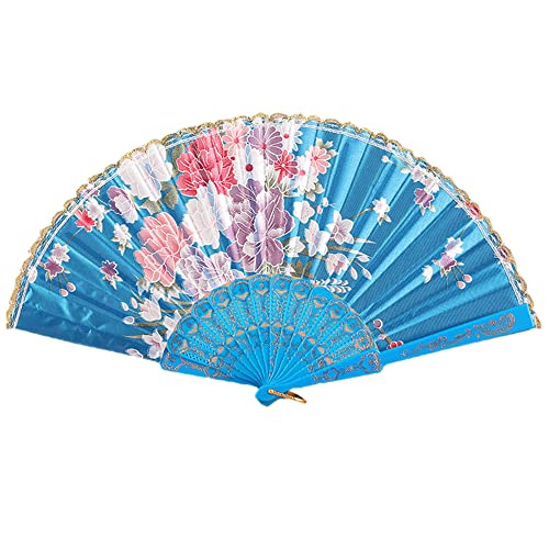 Handfächer Fächer Fans Faltfächer Klappfächer Vintage Handheld Faltventilator Chinesischen Vintage Stil Handfächer für Damen Herren Frauen Wanddekoration Hochzeit Party Geschenke,Blau von Duories