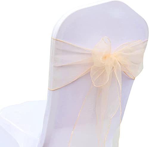 Organza Stuhlschleife Stuhl Schärpe Bögen Stuhlbezugschleifen Tischläufer Stehtisch-Schleife Stuhlschärpen für Hochzeit Party Geburtstag Veranstaltungen Weihnachten Dekoration 18*275CM 25 Champagner von Duories