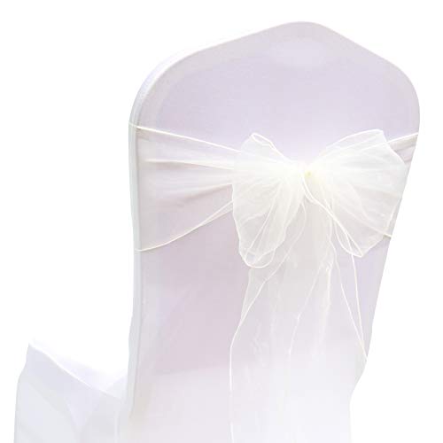 Organza Stuhlschleife Stuhl Schärpe Bögen Stuhlbezugschleifen Tischläufer Stehtisch-Schleife Stuhlschärpen für Hochzeit Party Geburtstag Veranstaltungen Weihnachten Dekoration 18 * 275CM 10 Beige von Duories