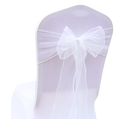 Organza Stuhlschleife Stuhl Schärpe Bögen Stuhlbezugschleifen Tischläufer Stehtisch-Schleife Stuhlschärpen für Hochzeit Party Geburtstag Veranstaltungen Weihnachten Dekoration 18 * 275CM 10 Weiß von Duories