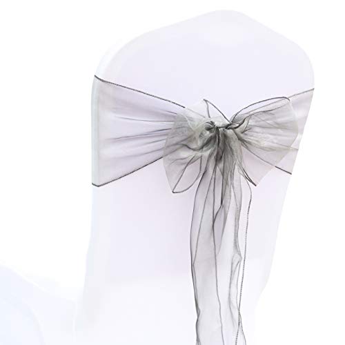 Organza Stuhlschleife Stuhl Schärpe Bögen Stuhlbezugschleifen Tischläufer Stehtisch-Schleife Stuhlschärpen für Hochzeit Party Geburtstag Veranstaltungen Weihnachten Dekoration 18 * 275CM 10 Grau von Duories