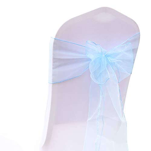 Organza Stuhlschleife Stuhl Schärpe Bögen Stuhlbezugschleifen Tischläufer Stehtisch-Schleife Stuhlschärpen für Hochzeit Party Geburtstag Veranstaltungen Weihnachten Dekoration 18 * 275CM 25 Blau B von Duories