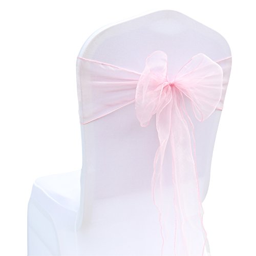 Organza Stuhlschleife Stuhl Schärpe Bögen Stuhlbezugschleifen Tischläufer Stehtisch-Schleife Stuhlschärpen für Hochzeit Party Geburtstag Veranstaltungen Weihnachten Dekoration 18 * 275CM 25 Rosa A von Duories