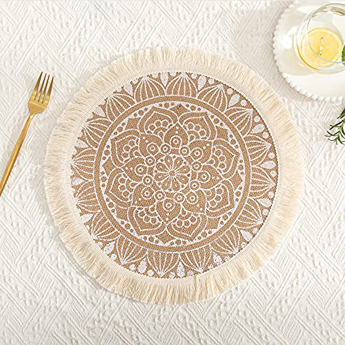 Rund Gewebte Platzset,Boho Tischsets,Jute Tischsets mit Mandala Quaste,Böhmen Farmhouse Retro Restaurant Tischdekoration Platzdeckchen Tischsets für Hochzeit Festival Party Küche Speisetisch,2er Set O Rund Gewebte Platzset,Boho Tischsets,Jute Tischsets mit Mandala Quaste,Böhmen Farmhouse Retro Restaurant Tischdekoration Platzdeckchen Tischsets für Hochzeit Festival Party Küche Speisetisch,2er Set O von Duories