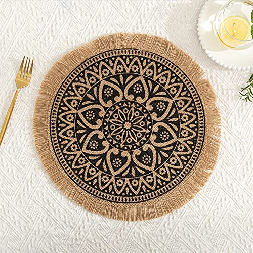 Rund Gewebte Platzset,Boho Tischsets,Jute Tischsets mit Mandala Quaste,Böhmen Farmhouse Retro Restaurant Tischdekoration Platzdeckchen Tischsets für Hochzeit Festival Party Küche Speisetisch,2er Set L von Duories