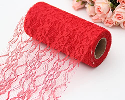 Spitze Tischläufer Tischband Tischdecke Küche Esstisch Dekoration Tischdeko für Hochzeit Geburtstage Tischdekoration Kommunion Weihnachten Herbst Braut & Baby Dusche Tabletop Dekor,Rot 15cmx22m von Duories